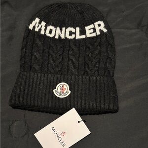 Moncler Black and White Cable Knit Beanie